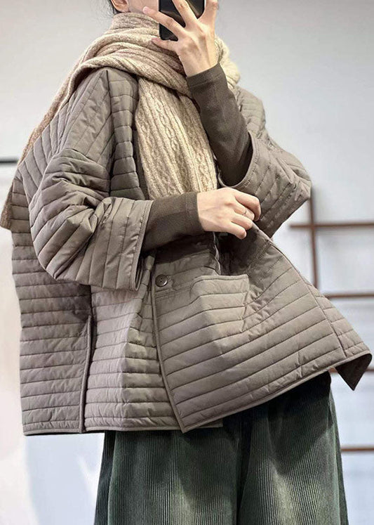  Chocolate Loose Fine Cotton Filled Parkaer Single Breasted Side Open Winter - Down Jackets - DYAVOR® 