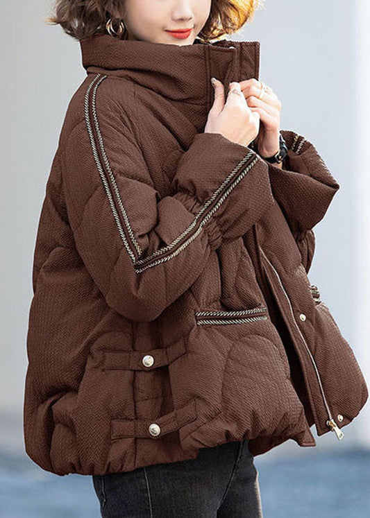  Chocolate Oversized Duck Down Down Jacket Stand Collar Zippered Winter - Down Jackets - DYAVOR® 