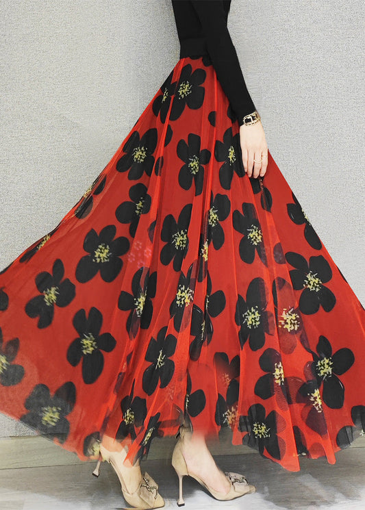  Cute Red Elastic Waist Draping Tulle A Line Skirt Spring - Skirts - DYAVOR® 