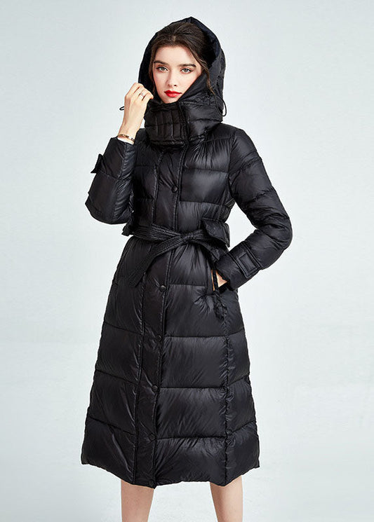  DIY Black Hooded Lengthen Duck Down Cinch Coats Winter - Down Jackets - DYAVOR® 
