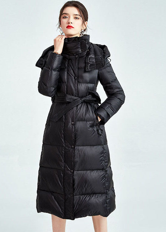  DIY Black Hooded Lengthen Duck Down Cinch Coats Winter - Down Jackets - DYAVOR® 