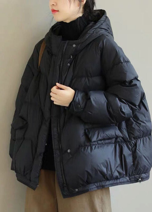  DIY Black Hooded Zip Up Drawstring Duck Down Down Coat Winter - Down Jackets - DYAVOR® 