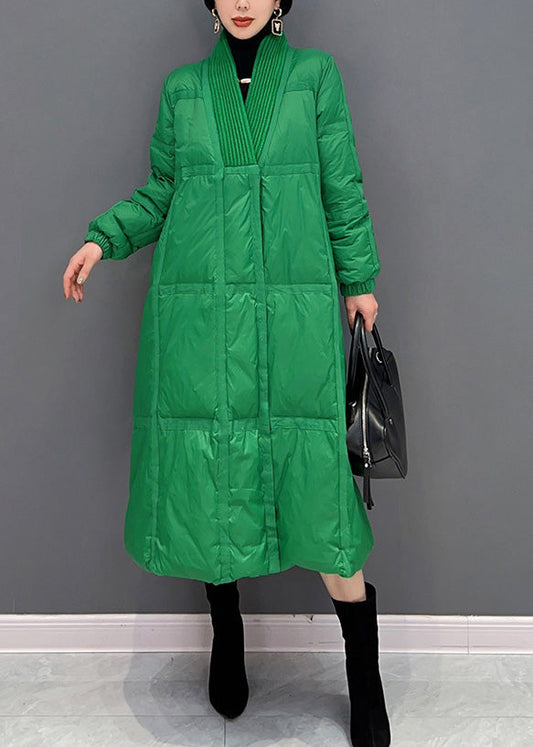  DIY Green V Neck Button Thick Duck Down Down Coat Winter - Down Jackets - DYAVOR® 
