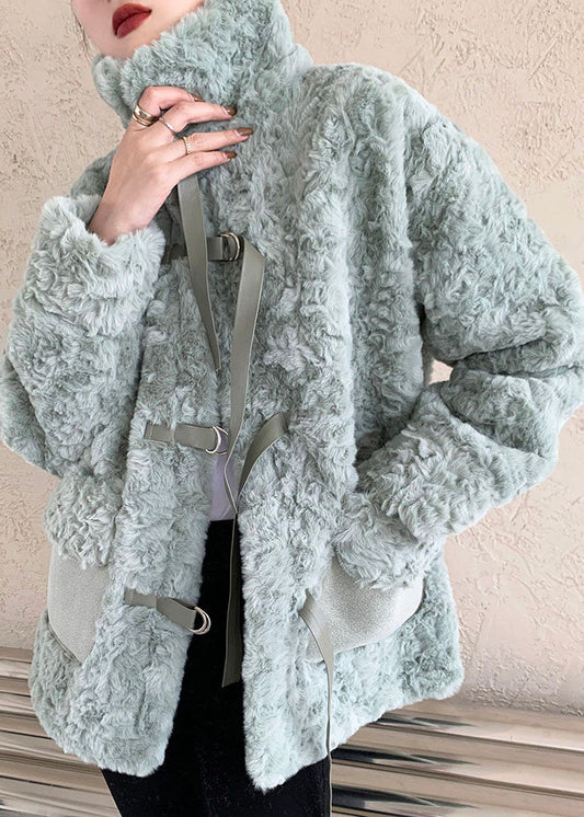  DIY Light Green Pockets Faux Fur Winter outwear - Down Jackets - DYAVOR® 