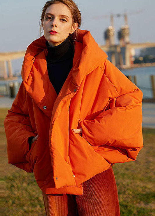  DIY Orange Hooded Oversized Solid Color Duck Down Puffer Coat Batwing Sleeve - Down Jackets - DYAVOR® 