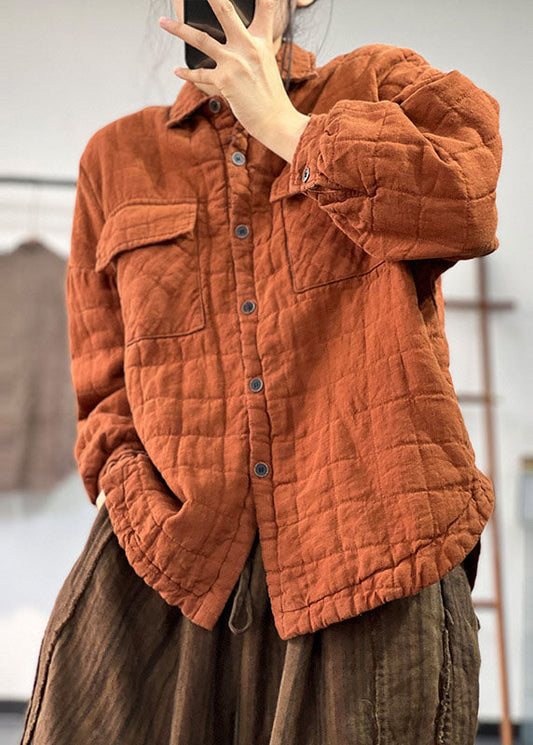  DIY Orange Peter Pan Collar Solid Solid Fine Cotton Filled Linen Coats Winter - Down Jackets - DYAVOR® 