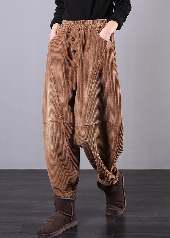  DIY fall women pants women's chocolate Photography Corduroy pockets trousers -  - DYAVOR® 