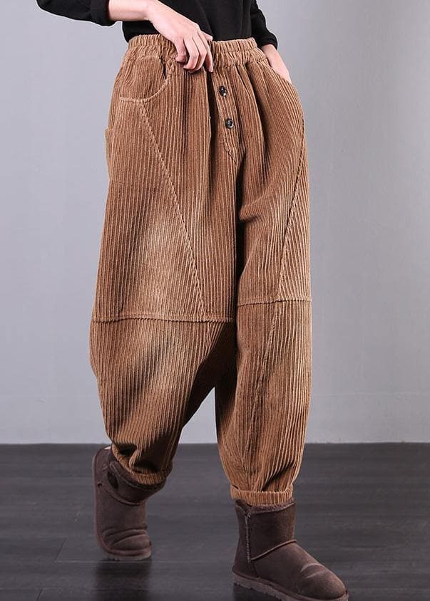  DIY fall women pants women's chocolate Photography Corduroy pockets trousers -  - DYAVOR® 