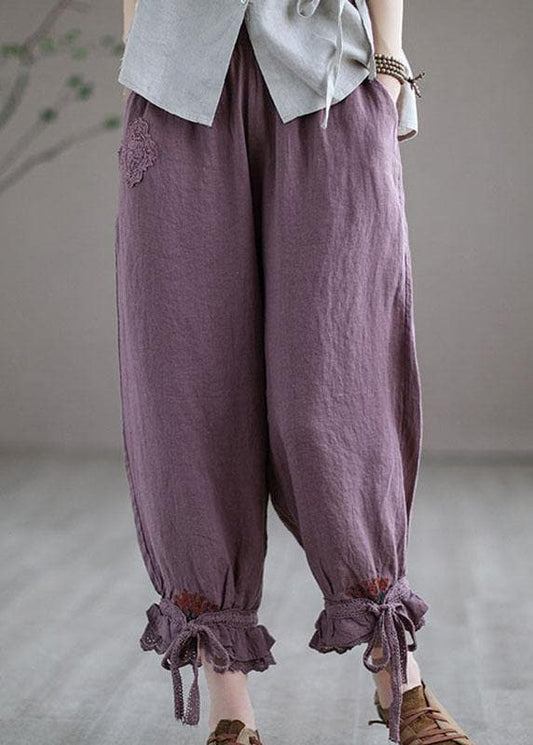  Diy Purple Casual Embroideried Summer Harem Linen Pants - Pants - DYAVOR® 