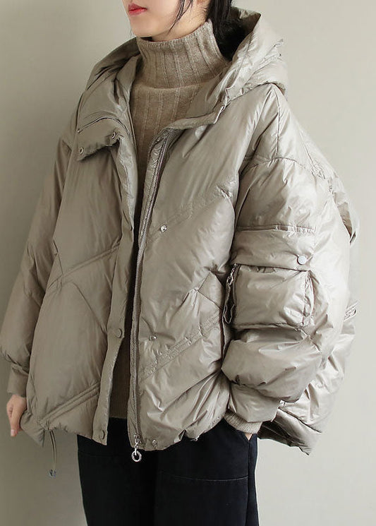  Elegant Beige Hooded drawstring Duck Down Jacket Winter - Down Jackets - DYAVOR® 