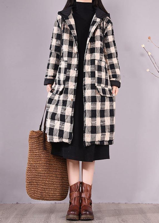  Elegant Black Plaid Parkas For Women Trendy Plus Size Coats Hooded Pockets Outwear - Down Jackets - DYAVOR® 