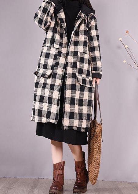  Elegant Black Plaid Parkas For Women Trendy Plus Size Coats Hooded Pockets Outwear - Down Jackets - DYAVOR® 