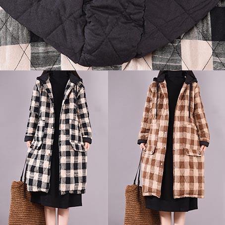 Elegant Black Plaid Parkas For Women Trendy Plus Size Coats Hooded Pockets Outwear - Down Jackets - DYAVOR® 