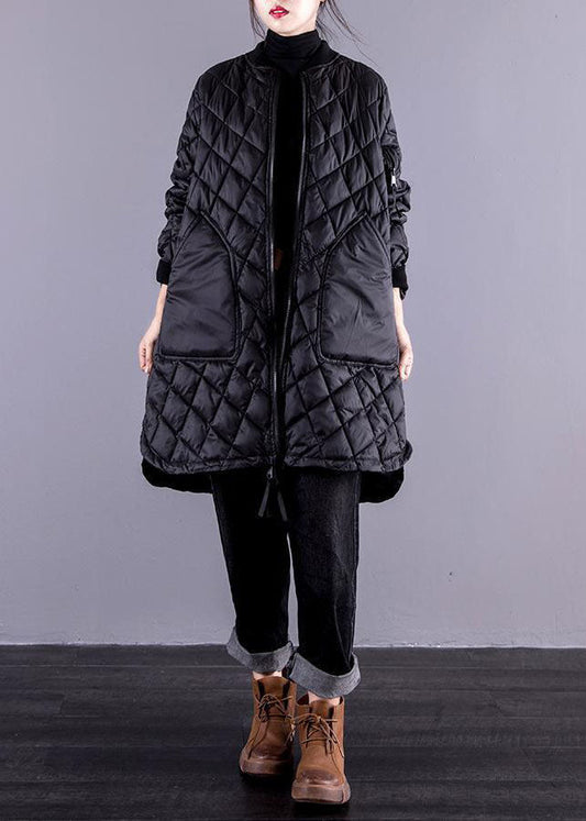  Elegant Black Stand Collar Zip Up Pockets Fine Cotton Filled Coats Winter - Down Jackets - DYAVOR® 