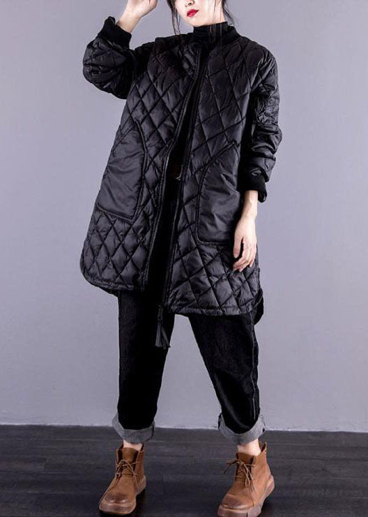  Elegant Black Stand Collar Zip Up Pockets Fine Cotton Filled Coats Winter - Down Jackets - DYAVOR® 
