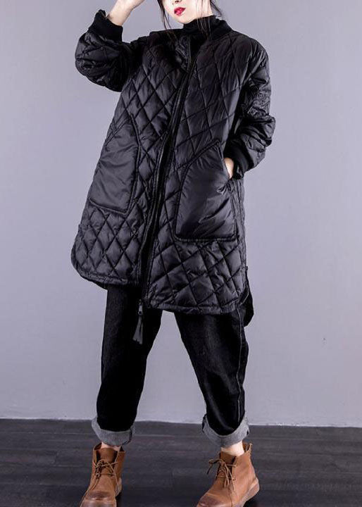 Elegant Black Stand Collar Zip Up Pockets Fine Cotton Filled Coats Winter - Down Jackets - DYAVOR® 