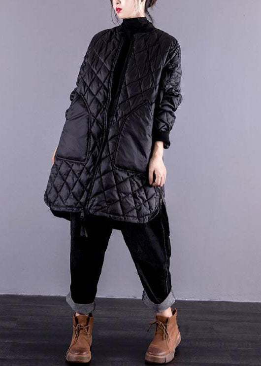  Elegant Black Stand Collar Zip Up Pockets Fine Cotton Filled Coats Winter - Down Jackets - DYAVOR® 