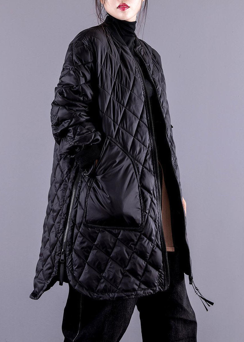  Elegant Black Stand Collar Zip Up Pockets Fine Cotton Filled Coats Winter - Down Jackets - DYAVOR® 