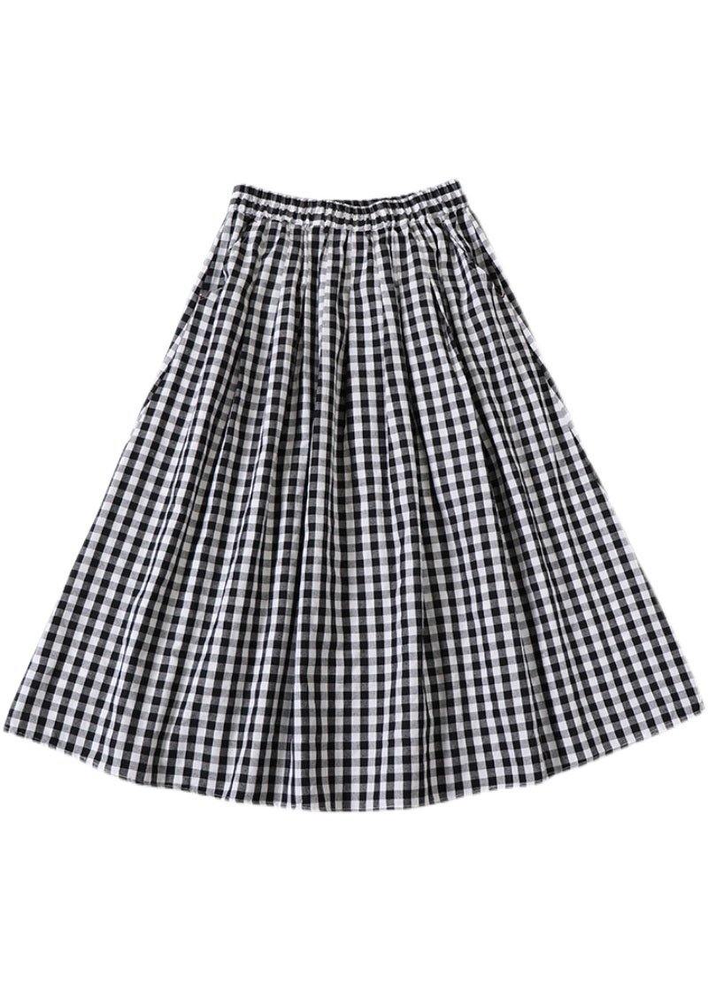  Elegant Black White Plaid wrinkled Pockets Fall Skirt - Skirts - DYAVOR® 