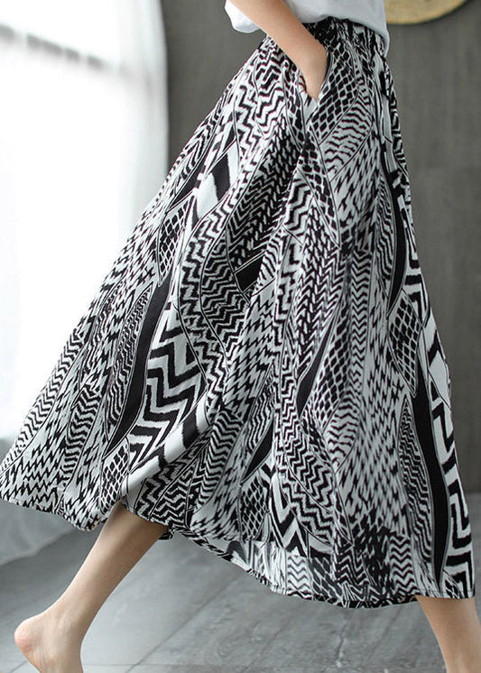 Elegant Black White Print Patchwork Pockets Elastic Waist Linen Skirt Summer - Skirts - DYAVOR® 