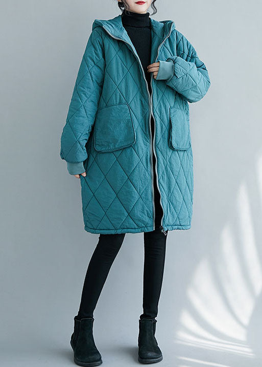  Elegant Blue Zip Up thick Fine Cotton Filled Parka Winter - Down Jackets - DYAVOR® 