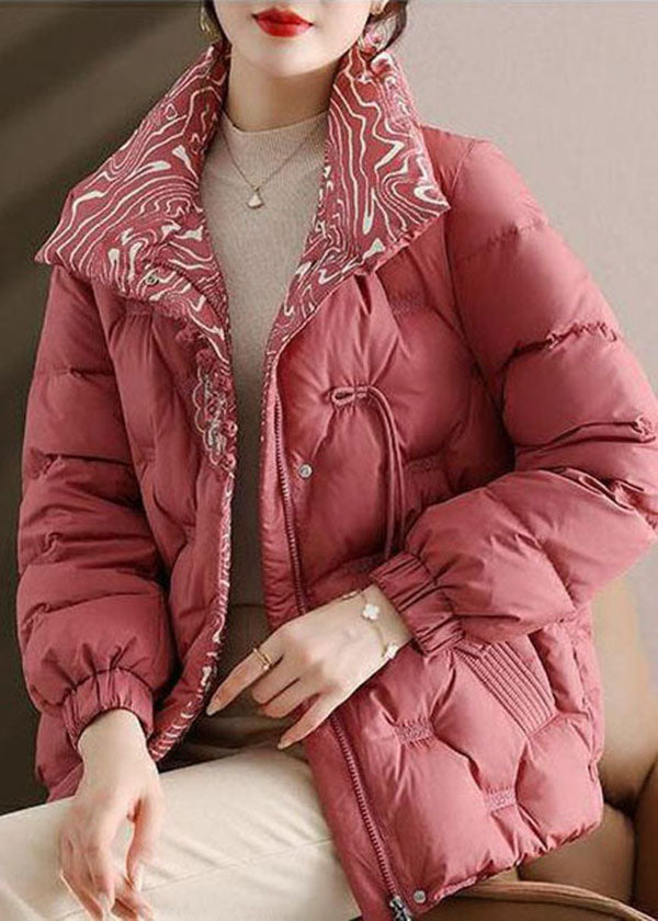 Elegant Pink Embroideried Stand Collar Duck Down Puffers Jackets Winter - Down Jackets - DYAVOR® 