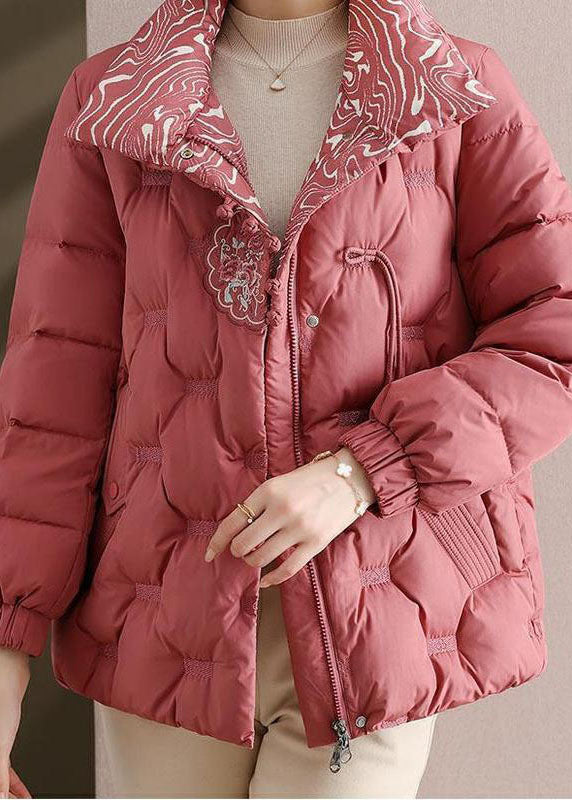 Elegant Pink Embroideried Stand Collar Duck Down Puffers Jackets Winter - Down Jackets - DYAVOR® 