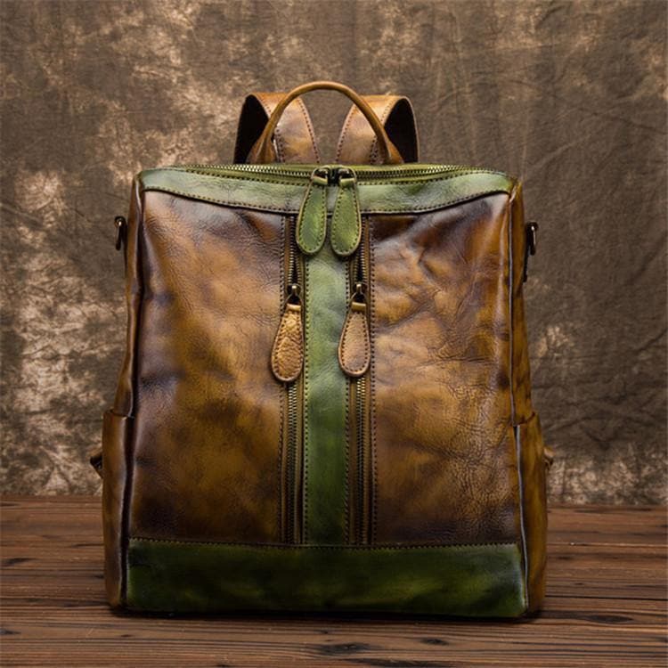  Elegant Surroundings Casual Travel yellow Color Matching Leather Backpack -  - DYAVOR® 