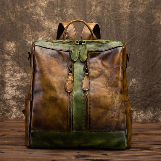 Elegant Surroundings Casual Travel yellow Color Matching Leather Backpack