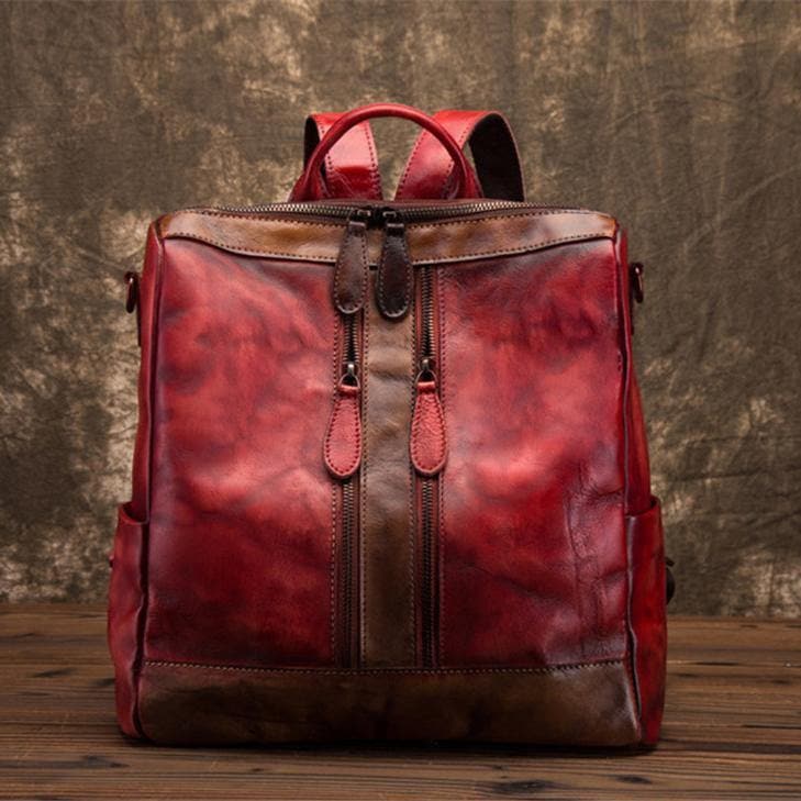  Elegant Surroundings Casual Travel yellow Color Matching Leather Backpack -  - DYAVOR® 