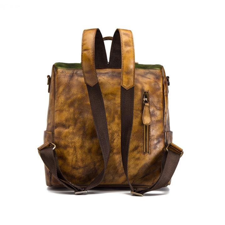  Elegant Surroundings Casual Travel yellow Color Matching Leather Backpack -  - DYAVOR® 