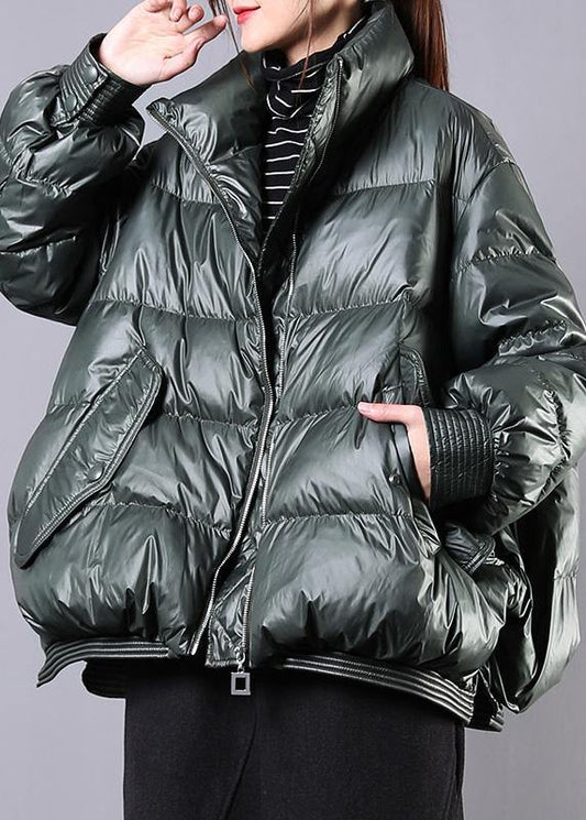  Elegant blackish green warm winter coat trendy plus size stand collar zippered Casual Jackets -  - DYAVOR® 