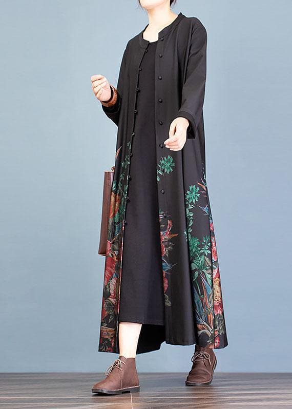 Elegant casual coat fall women coats black prints trench coats