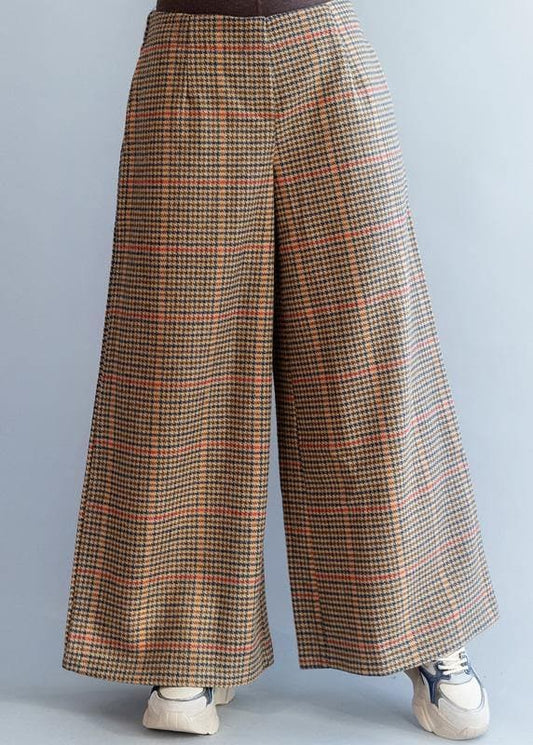  Elegant elastic waist women trousers fall fashion khaki orange plaidFashion Ideas wide leg trousers -  - DYAVOR® 
