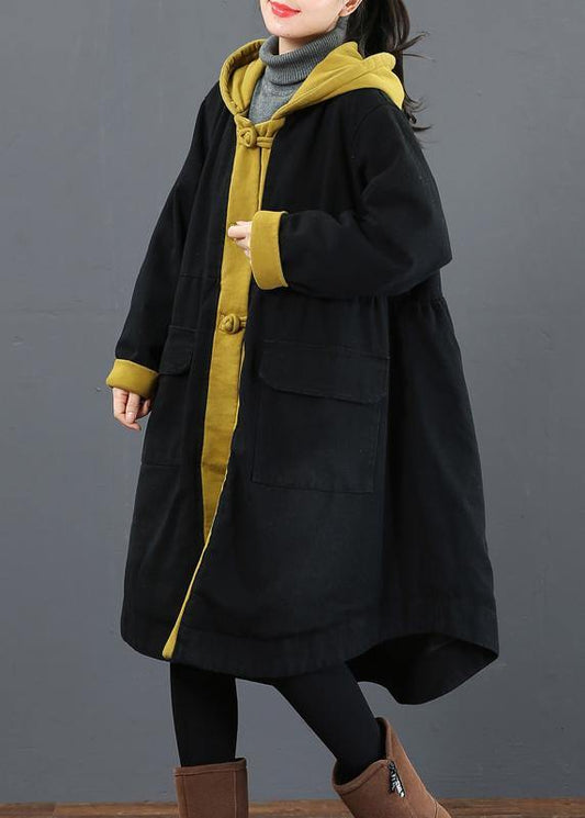  Elegant hooded large hem Fashion crane coats yellow silhouette outwear -  - DYAVOR® 