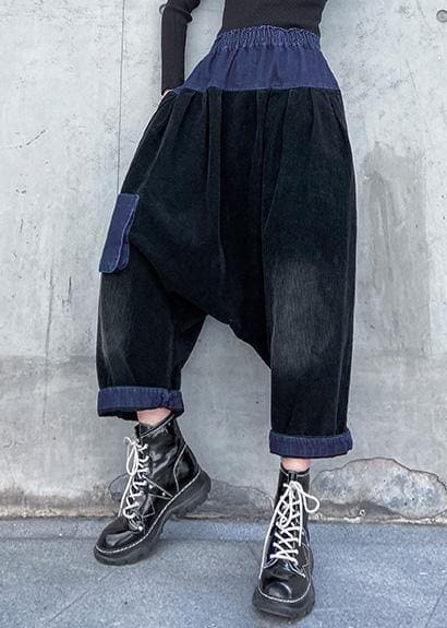  Elegant patchwork wild trousers plus size clothing black Fabrics pockets pants -  - DYAVOR® 