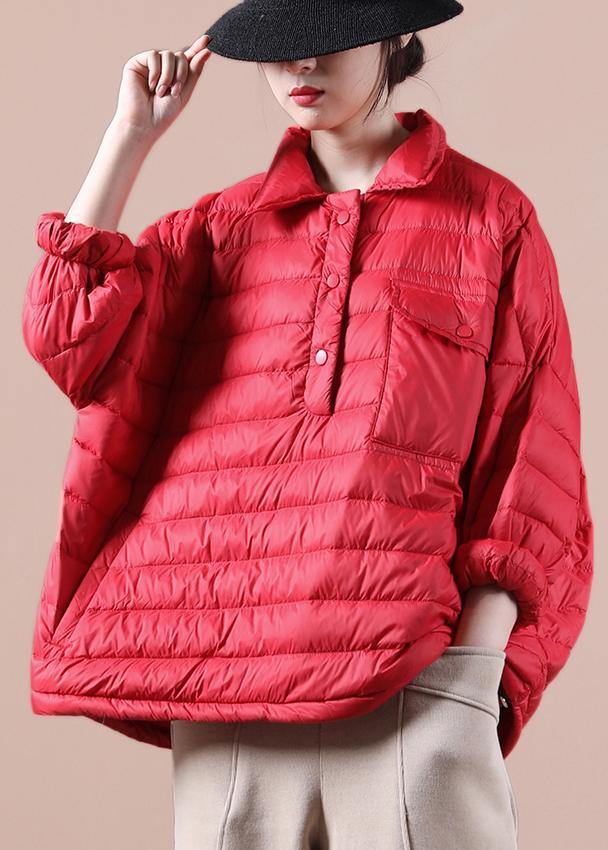  Elegant plus size down jacket overcoat red lapel pockets goose Down coat -  - DYAVOR® 