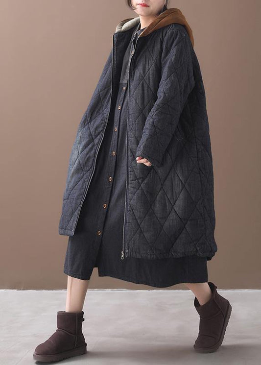  Elegant plus size warm winter coat hooded winter outwear black embroidery casual outfit -  - DYAVOR® 