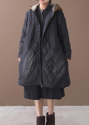  Elegant plus size warm winter coat hooded winter outwear black embroidery casual outfit -  - DYAVOR® 