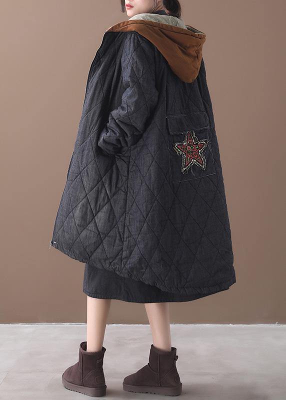  Elegant plus size warm winter coat hooded winter outwear black embroidery casual outfit -  - DYAVOR® 