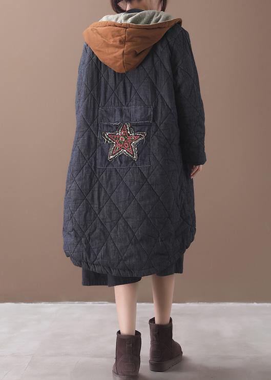  Elegant plus size warm winter coat hooded winter outwear black embroidery casual outfit -  - DYAVOR® 