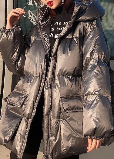  Elegant silver gray winter parkas Loose fitting Jackets & Coats winter hooded pockets outwear -  - DYAVOR® 