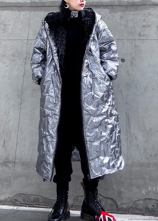  Elegant silver outwear trendy plus size snow hooded zippered winter outwear -  - DYAVOR® 