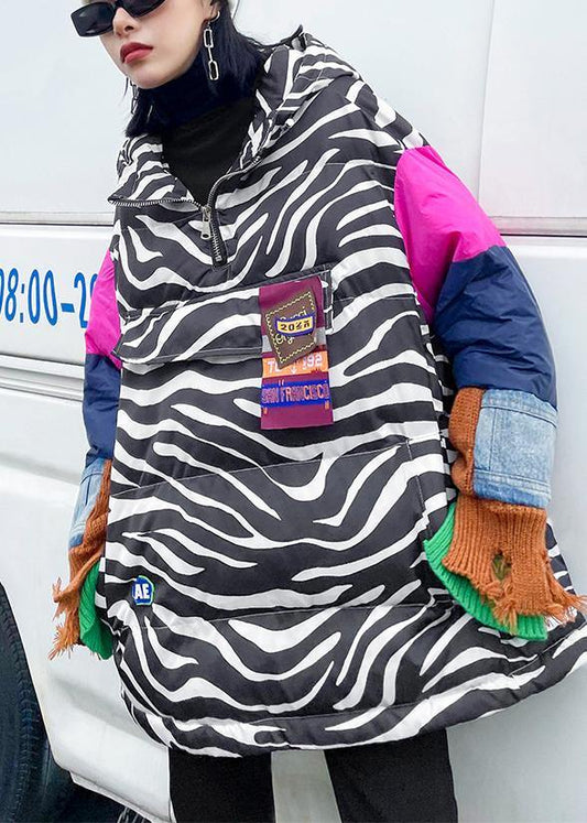  Elegant striped casual outfit oversized snow jackets hooded patchwork coats -  - DYAVOR® 