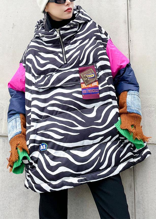  Elegant striped casual outfit oversized snow jackets hooded patchwork coats -  - DYAVOR® 