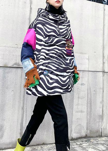  Elegant striped casual outfit oversized snow jackets hooded patchwork coats -  - DYAVOR® 