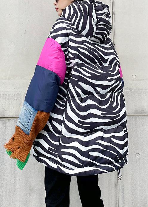  Elegant striped casual outfit oversized snow jackets hooded patchwork coats -  - DYAVOR® 