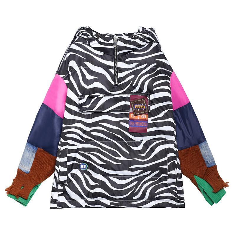  Elegant striped casual outfit oversized snow jackets hooded patchwork coats -  - DYAVOR® 