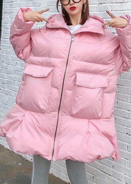  Elegant trendy plus size Jackets & Coats big pockets outwear pink thick hooded overcoat -  - DYAVOR® 