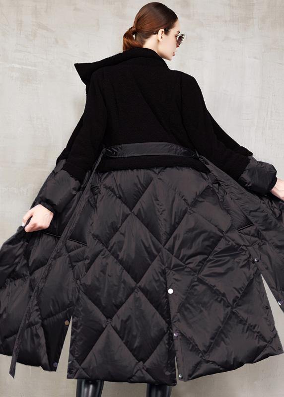 Elegant trendy plus size down jacket patchwork winter outwear blue tie waist warm winter coat -  - DYAVOR® 